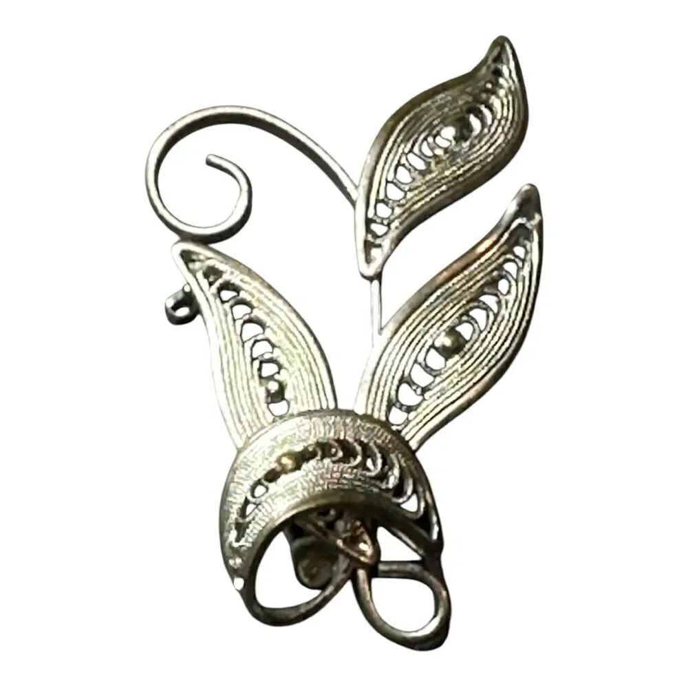 Western Germany signed Vintage Silver Leaf Brooch
